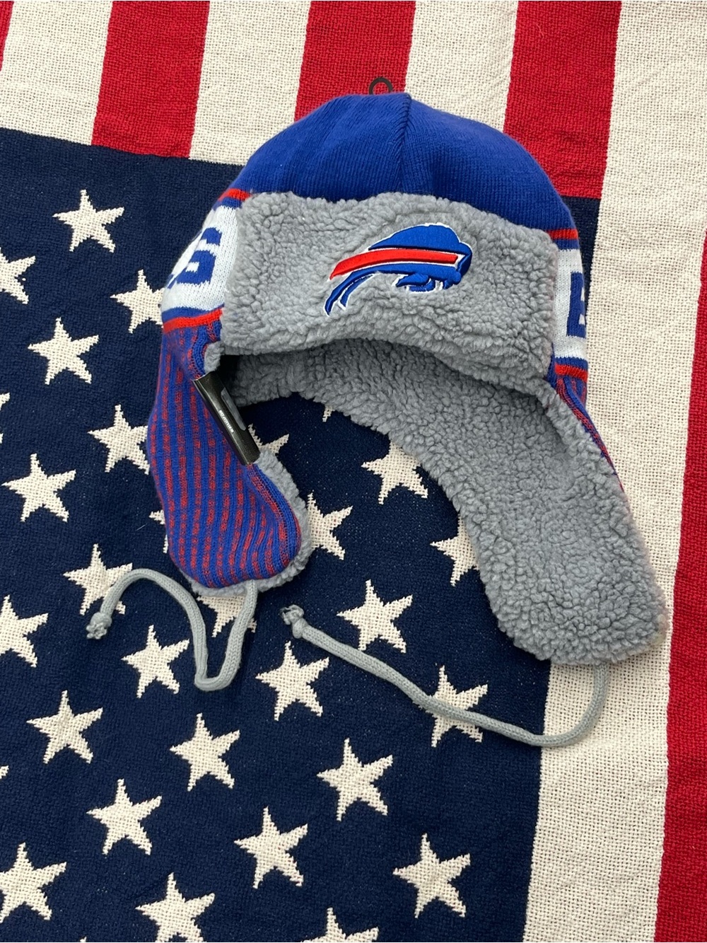 NFL Buffalo Bills Blue & Gray Sherpa Trapper Hat New with Tags